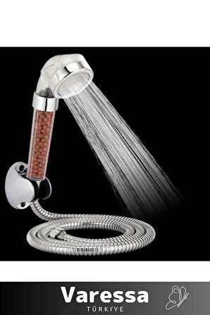 Su Tasarruflu Arıtmalı Paslanmaz Filtreli Duş Başlığı Doğal Taş Boncuklu Başlık Hortum Mafsal Seti