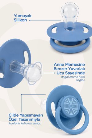 Wee Baby Cool Yuvarlak Uçlu Silikon Emzik 0-6 Ay Mavi