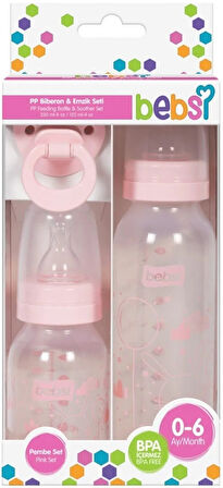 Bebsi Biberon ve Emzik Seti PP Pembe (250ML+ 125ML+ Emzik)