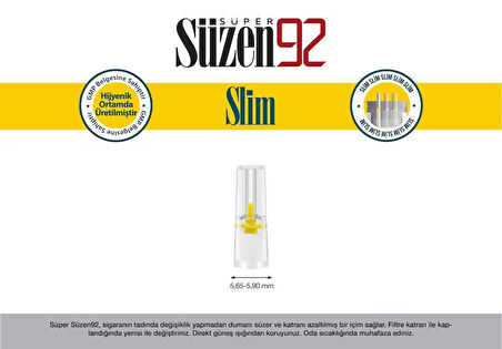 Süzen92 Sigara Ağızlığı Filtresi Slim 540'lı Ekonomik Poşet + 60'lı Adaptör