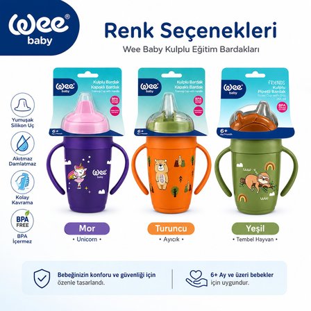 Wee Baby Friends Kulplu Pipetli Bardak 265 ML (Kod:339) Seçenekli - Turuncu