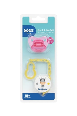 Pembe Büyük Boy Ortodontik Damaklı Emzik ve Klipsli Askı Seti No:3 (18+ Ay)