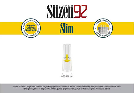 Süzen92 Slim Sigara Filtresi Ekonomik Poşet 540'lı + Adaptör 60'lı (Özel Seri)