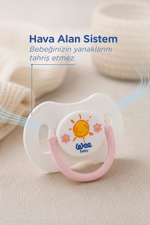 Wee Baby 2'li Gece Gündüz Damaklı Silikon Emzik 0-6 Ay (Saklama Kabı Hediyeli) Pembe