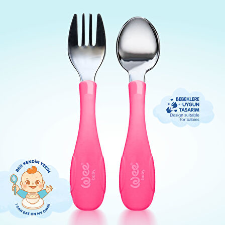 Wee Baby Paslanmaz Çelik Kaşık Çatal Seti Pembe
