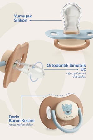 Wee Baby Duo Simetrik Uçlu Emzik 6-18 Ay No:2 (Mavi - Kahve)