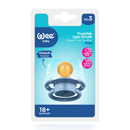 Wee Baby Pure Yuvarlak Uçlu Kauçuk Emzik No:3 - MAVİ
