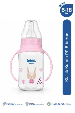 Wee Baby Klasik Kulplu PP Biberon 150 ml Pembe 6-18 Ay