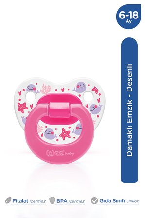 Wee Baby Desenli Damaklı Silikon Emzik 6-18 Ay Pembe