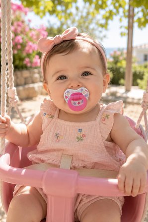 Wee Baby Desenli Damaklı Silikon Emzik 6-18 Ay Pembe
