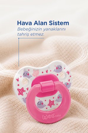 Wee Baby Desenli Damaklı Silikon Emzik 6-18 Ay Pembe