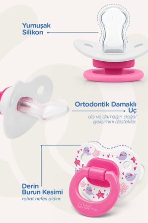 Wee Baby Desenli Damaklı Silikon Emzik 6-18 Ay Pembe