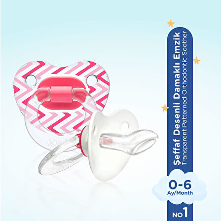 Wee Baby Şeffaf Desenli Damaklı Emzik No:1 - PEMBE