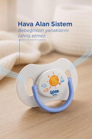 Wee Baby 2'li Gece Gündüz Damaklı Silikon Emzik 0-6 Ay (Saklama Kabı Hediyeli) Mavi