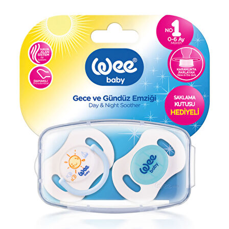 Wee Baby 2'li Gece Gündüz Emzik No:1 (Saklama Kabı Hediyeli) - MAVİ