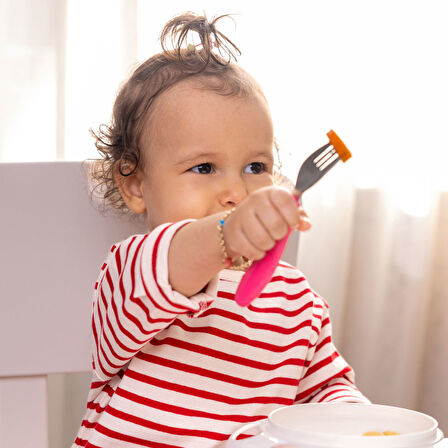 Wee Baby Paslanmaz Çelik Kaşık Çatal Seti - PEMBE
