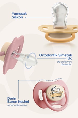 Wee Baby Duo Simetrik Uçlu Emzik 6-18 Ay No:2 (Pembe - Sarı)