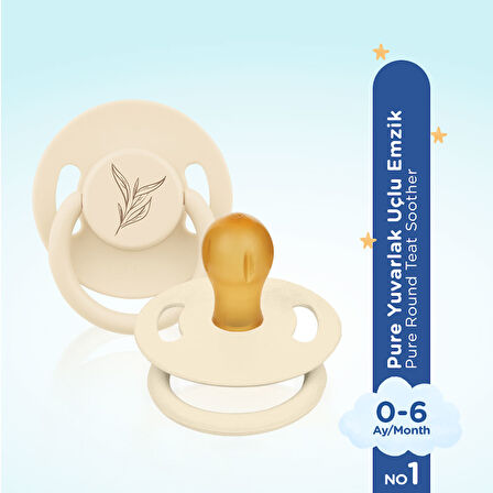 Pure Yuvarlak Uçlu Kauçuk Emzik No:1 Krem 0-6 Ay