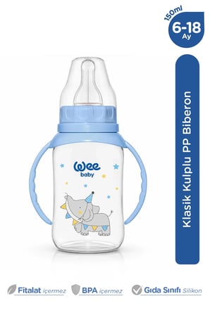 Wee Baby Klasik Kulplu PP Biberon 150 ml Mavi 6-18 Ay