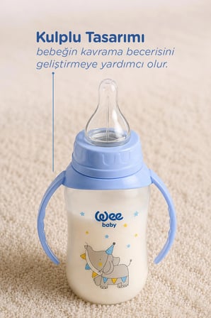 Wee Baby Klasik Kulplu PP Biberon 150 ml Mavi 6-18 Ay