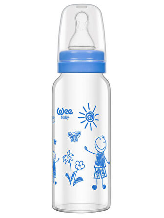 Wee Baby Isıya Dayanıklı Cam Biberon 180 ml - MAVİ