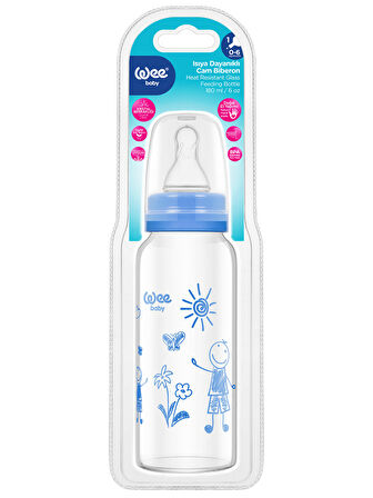 Wee Baby Isıya Dayanıklı Cam Biberon 180 ml - MAVİ