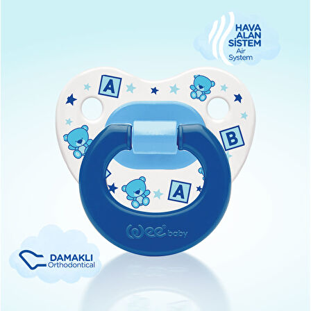 Desenli Damaklı Emzik No:1 Mavi 6-18 Ay