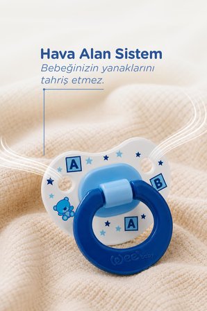 Wee Baby Desenli Damaklı Silikon Emzik 0-6 Ay Mavi