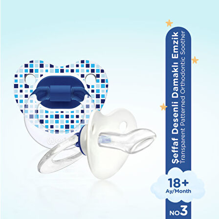 Wee Baby Şeffaf Desenli Damaklı Emzik No:3 - MAVİ