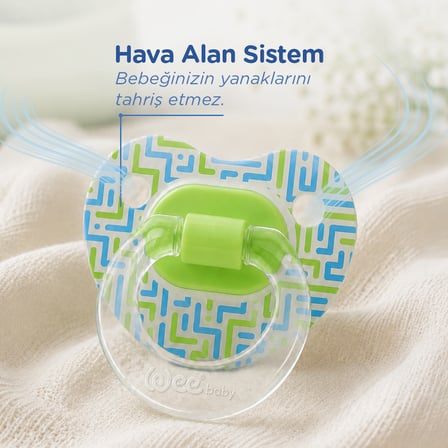 Wee Baby Şeffaf Desenli Damaklı Silikon Emzik 18+ Ay Yeşil