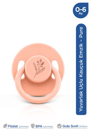 Wee Baby Pure Yuvarlak Uçlu Kauçuk Emzik 0-6 Ay Somon