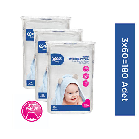Wee Baby Bebek Temizleme Pamuğu Seti (60x3 180 Adet)