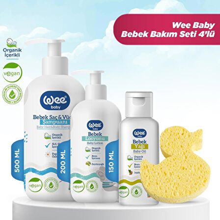 Wee Baby Bebek Yağı 150 ml + Şampuan 500 ml + Losyon 200 ml + Banyo Süngeri 4'lü Bakım Seti