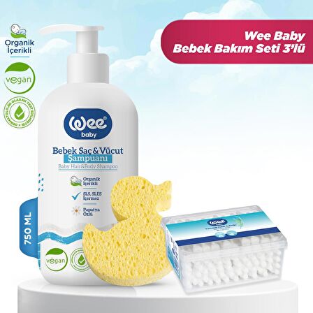 Wee Baby Bebek Şampuan 750 Ml + Banyo Süngeri + Emniyetli Kulak Çubuğu 3'lü Bakım Seti