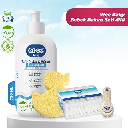 Wee Baby Bebek Şampuan 750 ml + Banyo Süngeri + Emniyetli Kulak Çubuğu + Tırnak Makası Bakım Seti