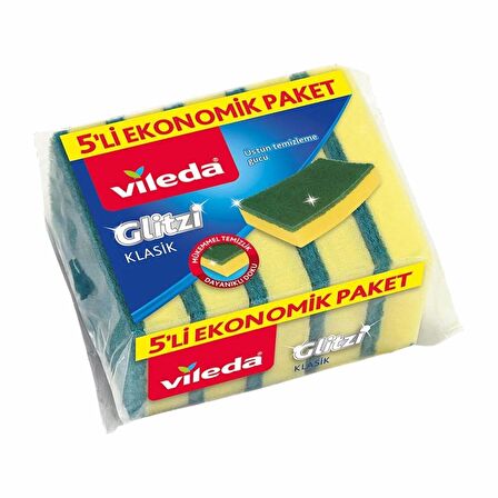 Vileda Glitzi Klasik Yeşil Düz Hijyenik Bulaşık Süngeri 5'li Eko Paket