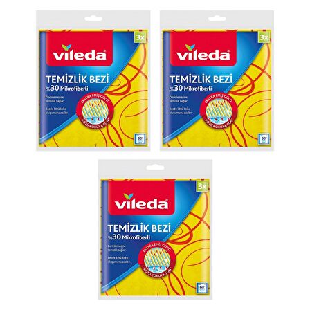 Vileda 3'lü Mikrofiber Temizlik Bezi x 3 Paket