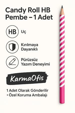 Candy Roll HB Pembe Kurşun Kalem – 1 Adet | Şerit Desenli – HB Uç