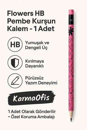 Flowers HB Pembe Kurşun Kalem – 1 Adet | Çiçek Desenli – HB Uç