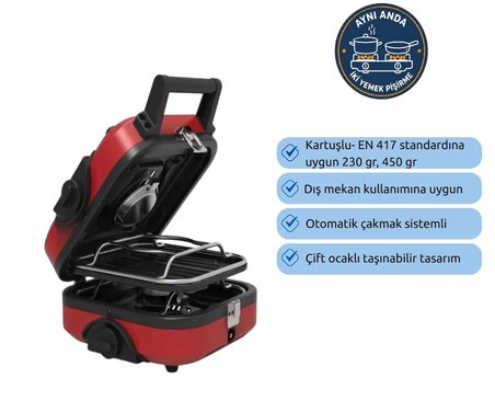 Aygaz Çift Gözlü Katlanır Portatif Çay, Kahvaltı ve Izgara Plakalı Kamp Ocağı