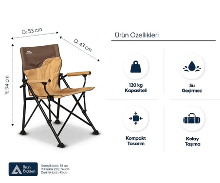 ÇELİK KATLANIR KAMP SANDALYESİ – 120 kg Kapasiteli, Rahat ve Dayanıklı – PVC Kumaş Kaplı Kolçaklar, Taşıma Çantası