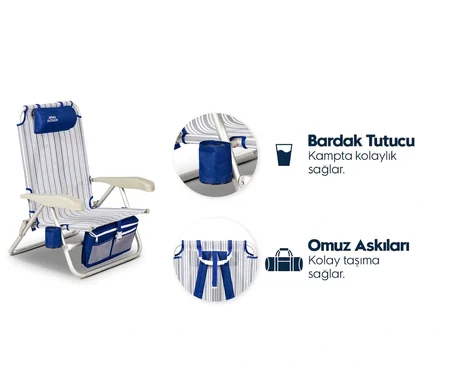 GENİŞ ALÜMİNYUM KATLANIR PLAJ SANDALYESİ – 100 kg Kapasiteli, Hafif ve Dayanıklı – 5 Kademeli Sırt Ayarı, Buzluk, Boyun Yastığı, Bardak Tutucu, Taşıma Omuz Askıları