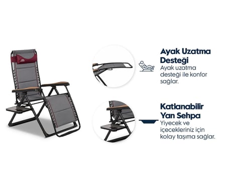 EKSTRA GENİŞ ALÜMİNYUM ŞEZLONG SANDALYE – 120 kg Kapasiteli, Konforlu ve Şık – Zero Gravity Lounger Tasarımı, Boyun Yastığı, Katlanabilir Yan Sehpa, Ayak Uzatma Desteği
