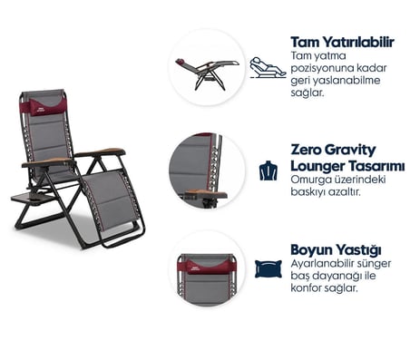 EKSTRA GENİŞ ALÜMİNYUM ŞEZLONG SANDALYE – 120 kg Kapasiteli, Konforlu ve Şık – Zero Gravity Lounger Tasarımı, Boyun Yastığı, Katlanabilir Yan Sehpa, Ayak Uzatma Desteği