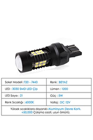 T20 W21 5w 7443 Canbus Gündüz Farı Sinyal Sis Geri Vites Ampulü 21 Led Beyaz 3030 Smd Led Çip