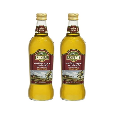 Kristal Natürel Sızma Zeytinyağı Dolgun Güçlü 1 L Cam Şişe 2 Li