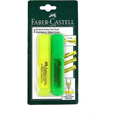 Faber Castell 2 Şeffaf Fosforlu Kalem Sarı - Yeşil