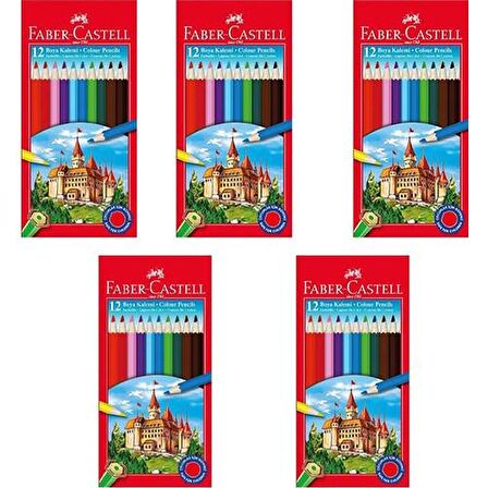 Faber-Castell Karton Kutu Boya Kalemi 12 Renk Tam Boy 5 Adet