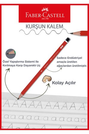 Köşeli Mercanlı Yeşil Kurşun Kalem 12'li HB Uç, Kırılmaya Dayanıklı, İz Bırakmadan Silinir