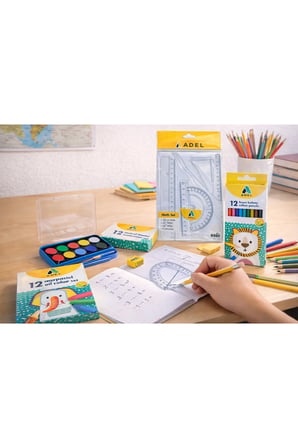 Okula Başlangıç Seti – 12’li Sulu Boya, Kuru Boya, Pastel Boya ve Geometri Çizim Seti